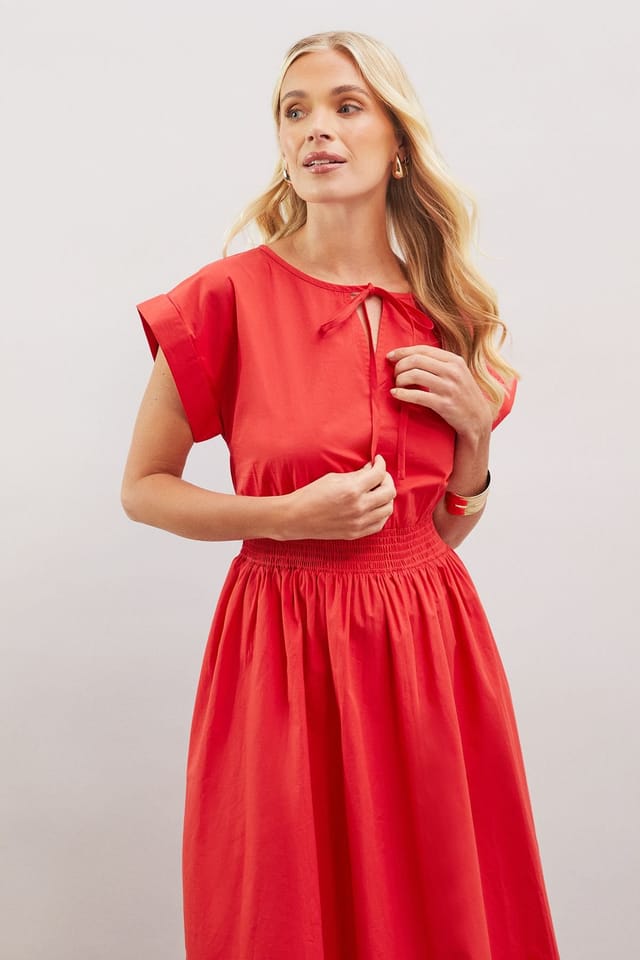 Wallis Wallis Women's Petite Summer Cotton Midi Dress in Red - 2