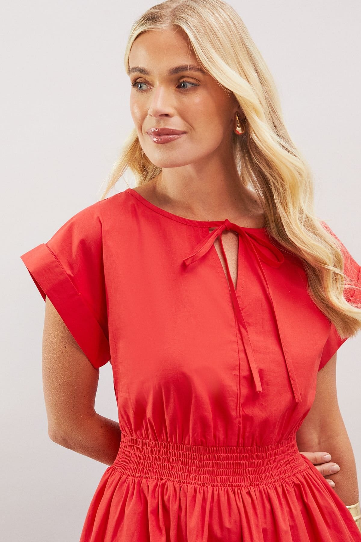 Wallis Wallis Women's Petite Summer Cotton Midi Dress in Red - 4