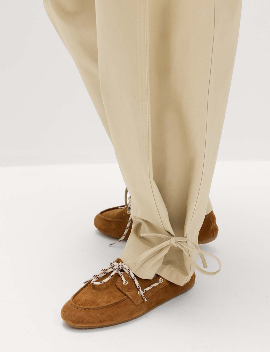 Marks & Spencer M&S Cotton Rich Tie Hem Barrel Leg Trousers Sandstone - 4