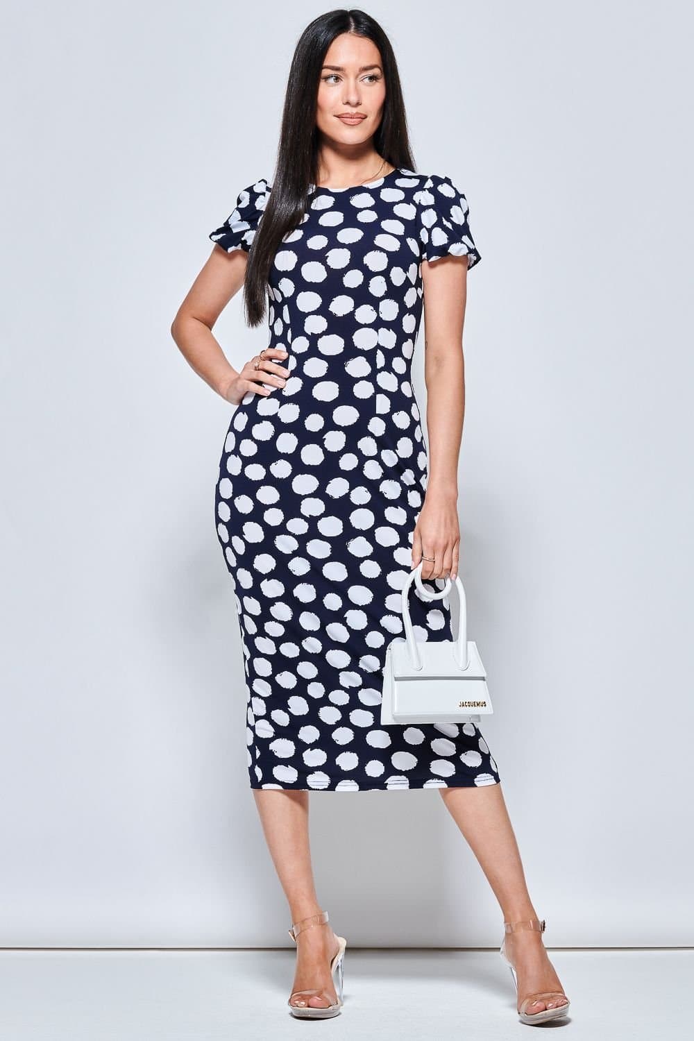 Jolie Moi Jolie Moi Women's Short Sleeve Jersey Bodycon Midi Dress in Navy