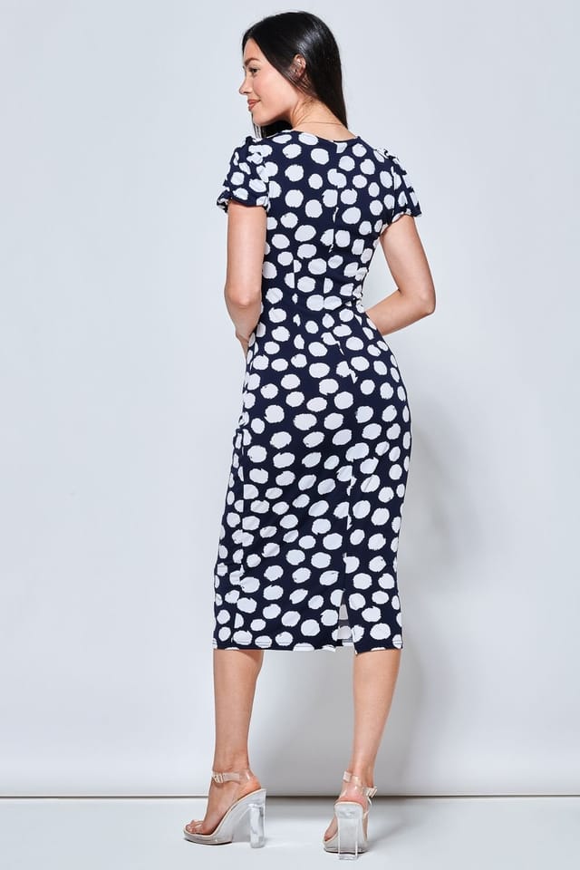 Jolie Moi Jolie Moi Women's Short Sleeve Jersey Bodycon Midi Dress in Navy - 2