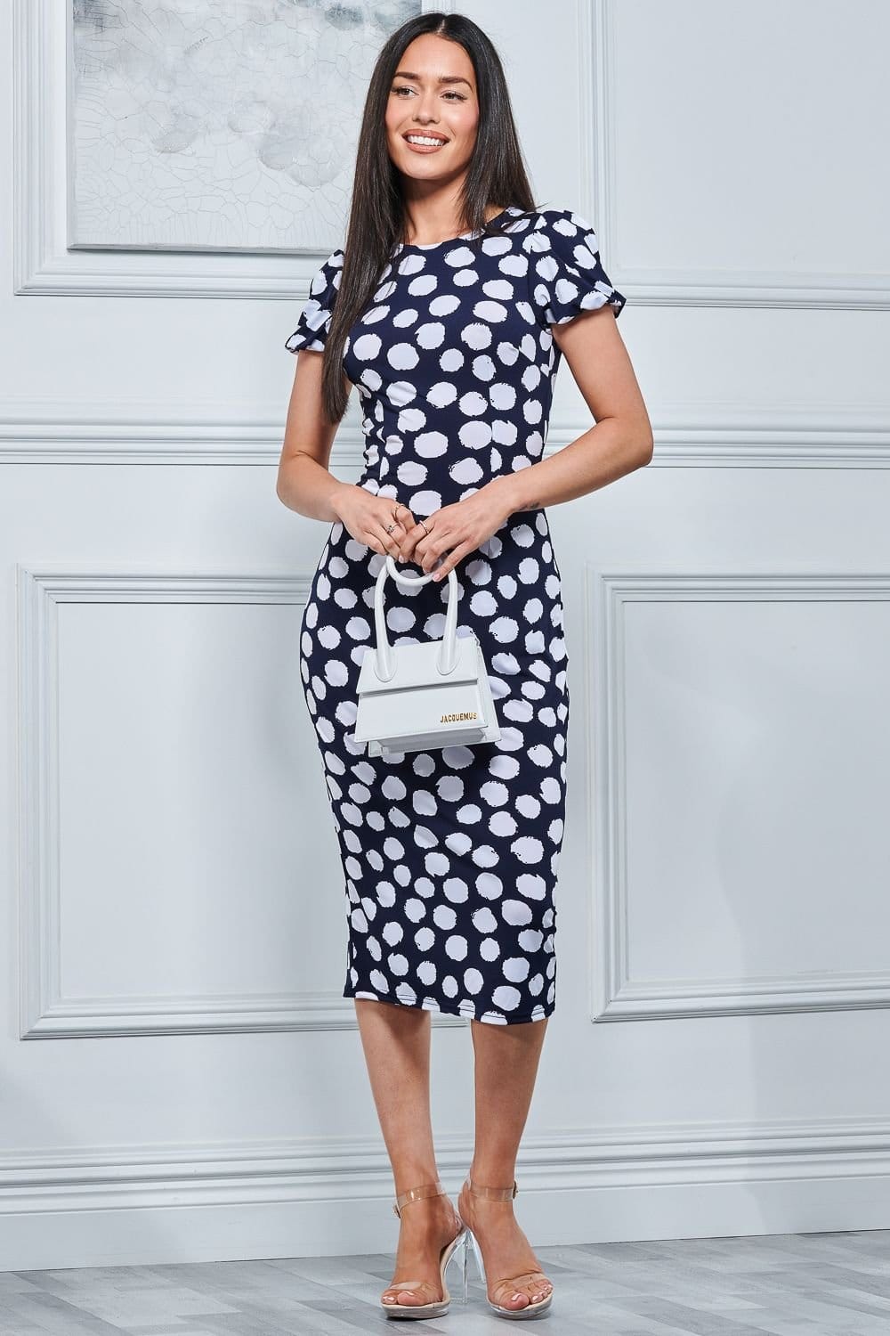 Jolie Moi Jolie Moi Women's Short Sleeve Jersey Bodycon Midi Dress in Navy - 4