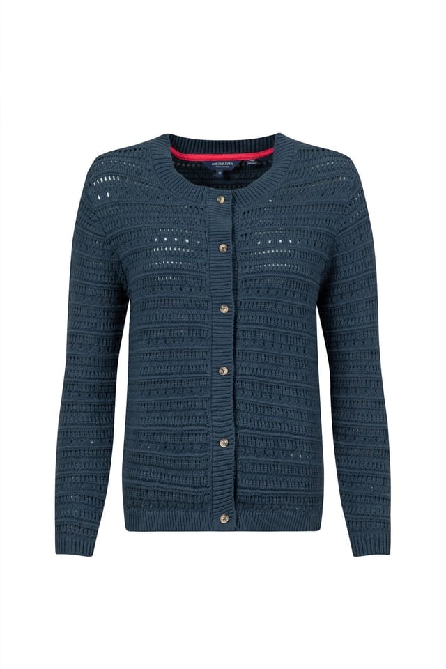 Weird Fish Weird Fish Women's Avelina Pointelle Cardigan in Navy - 2