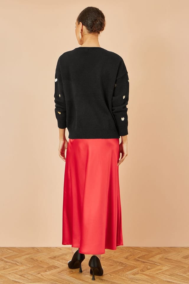 Yumi Yumi Women's Black Sequin Heart V Neck Jumper - 3