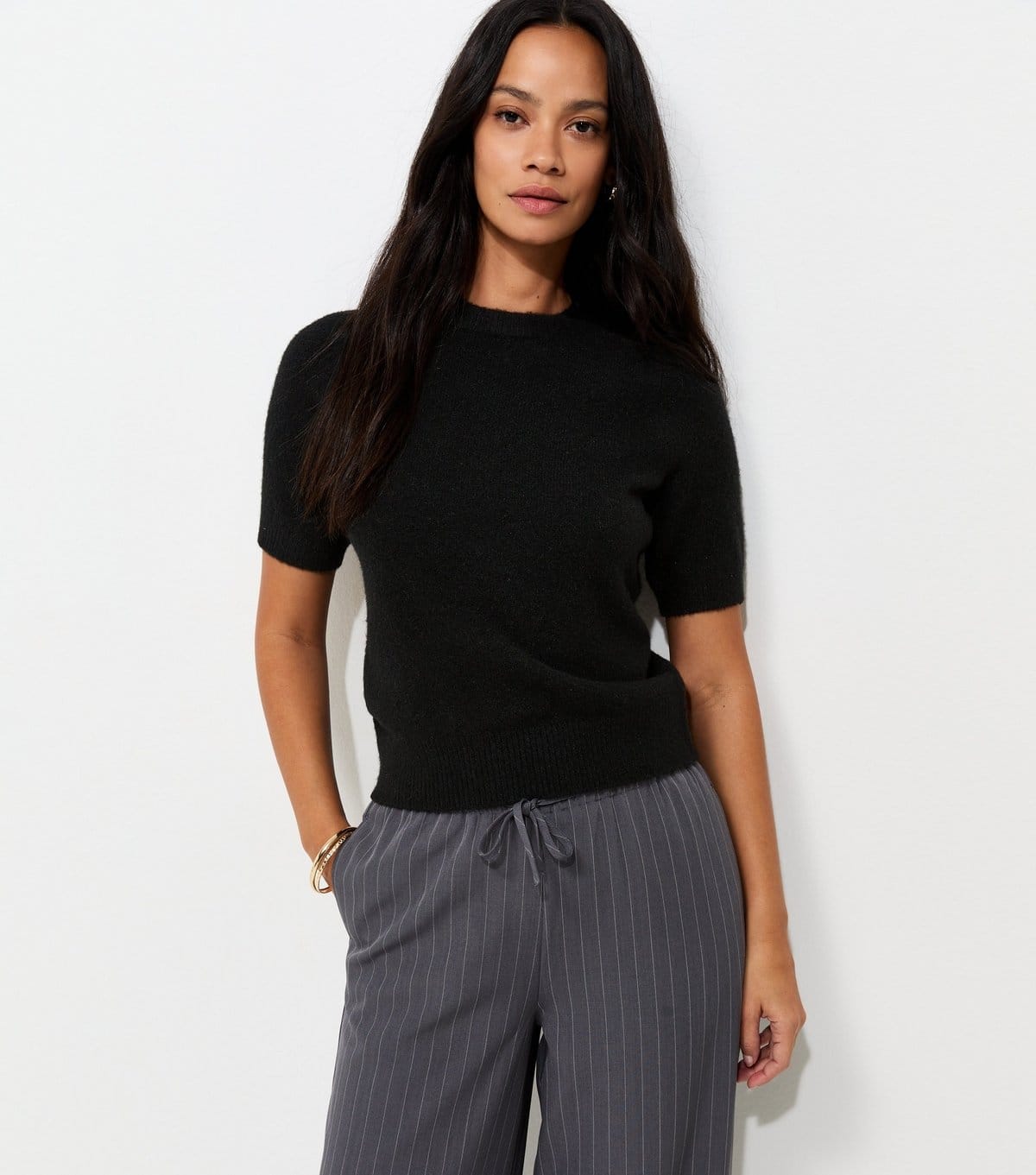 Women's Black Short Sleeve Midweight Knit T-Shirt New Look