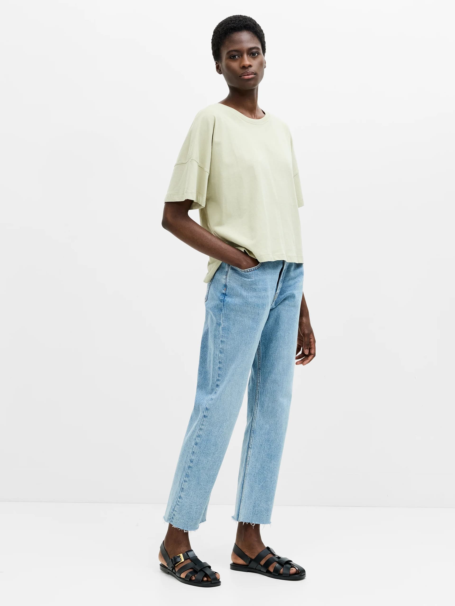 French Connection French Connection Pistachio Green Brushed Cotton T-Shirt