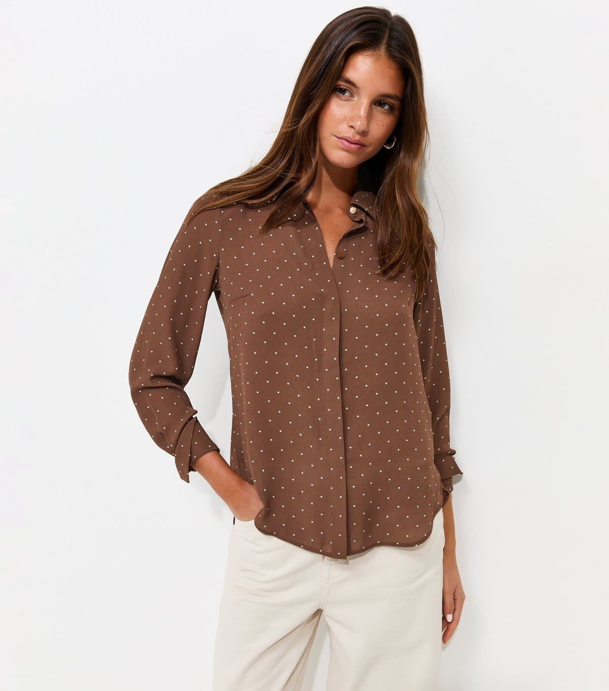 New Look Women's Brown Spot Print Long Sleeve Shirt New Look