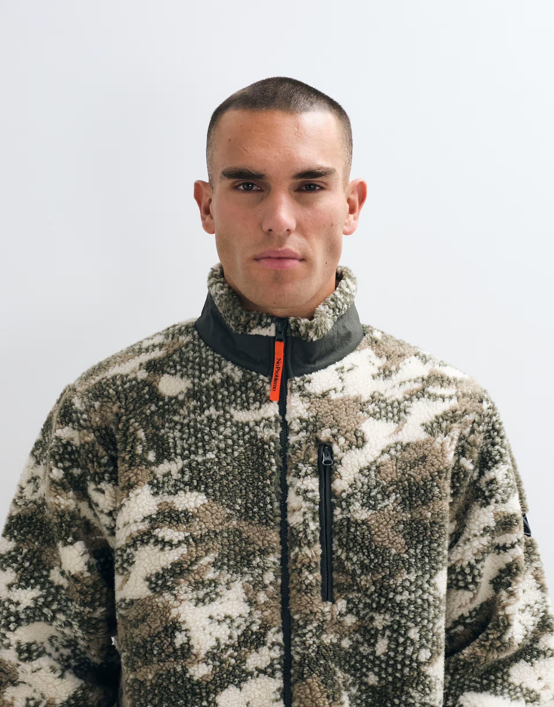 ASOS No Problemo tree-like printed logo fleece jacket in sand
