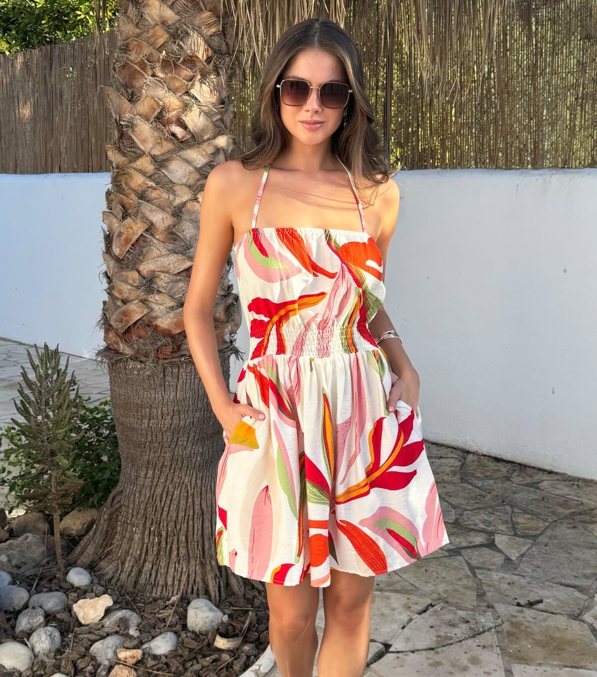 AX Paris Women's Multicolour Leaf Print Tie Neck Mini Dress AX Paris New Look