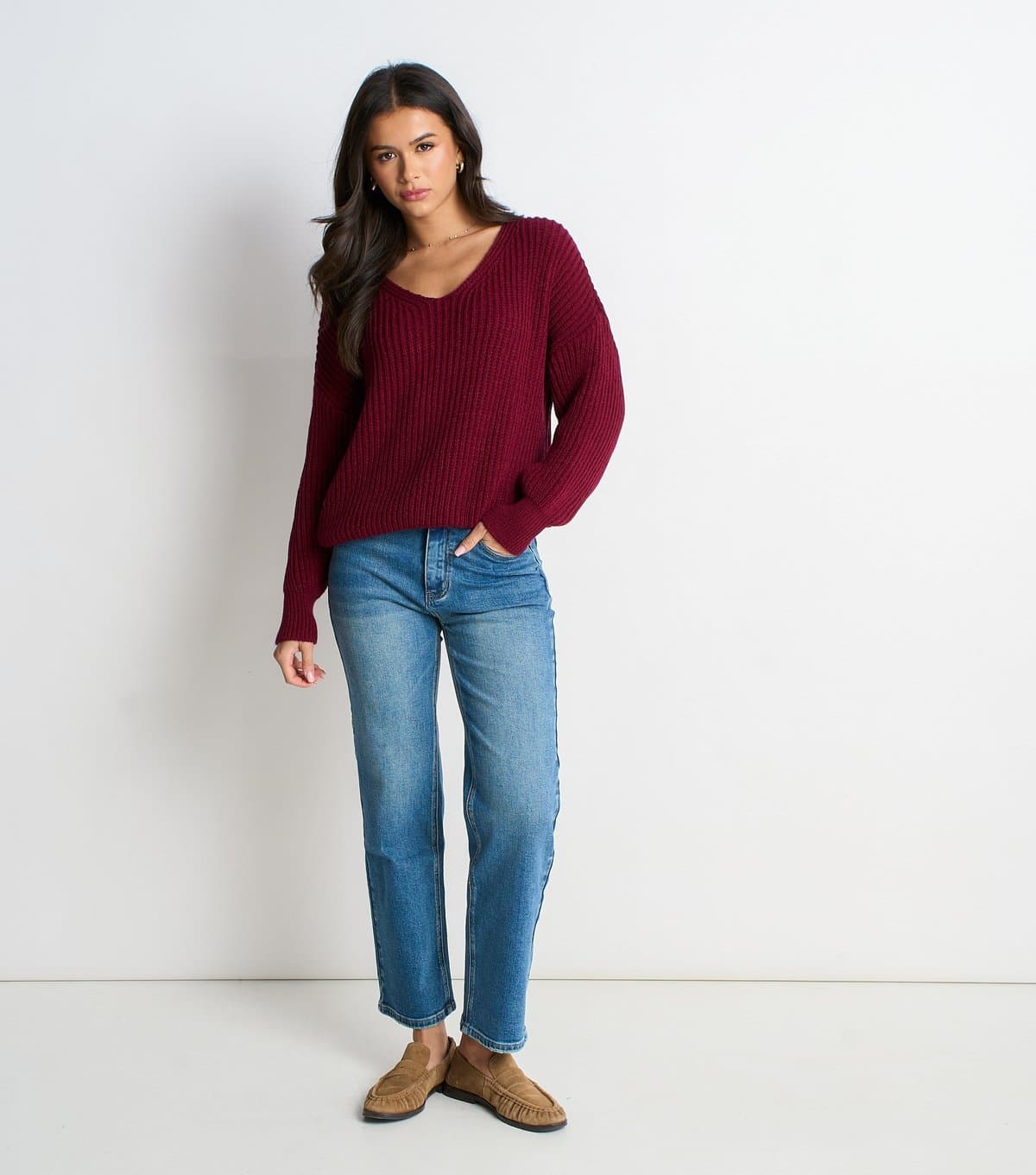 Gini London Women's Burgundy Knit Oversized Jumper Gini London New Look