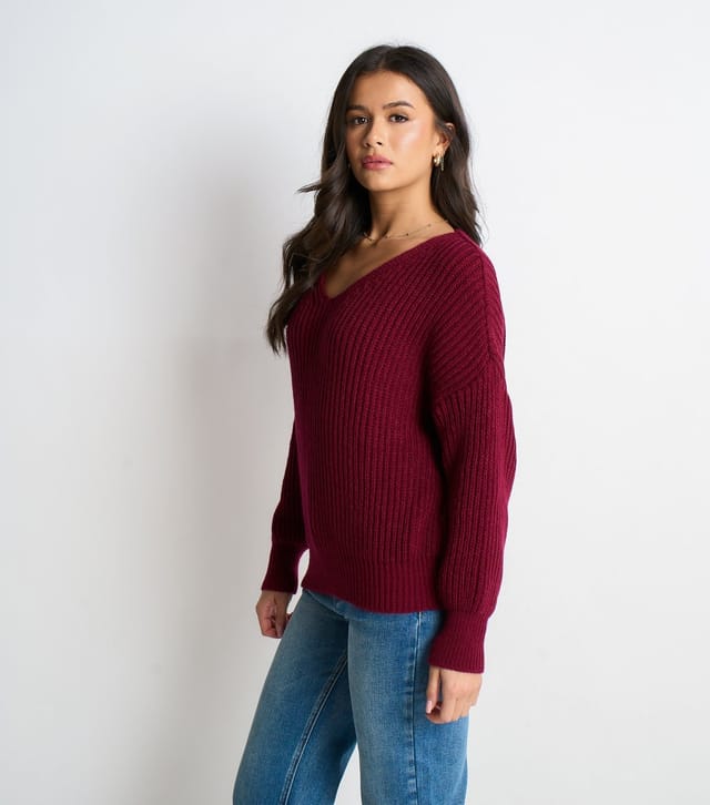 Gini London Women's Burgundy Knit Oversized Jumper Gini London New Look - 3
