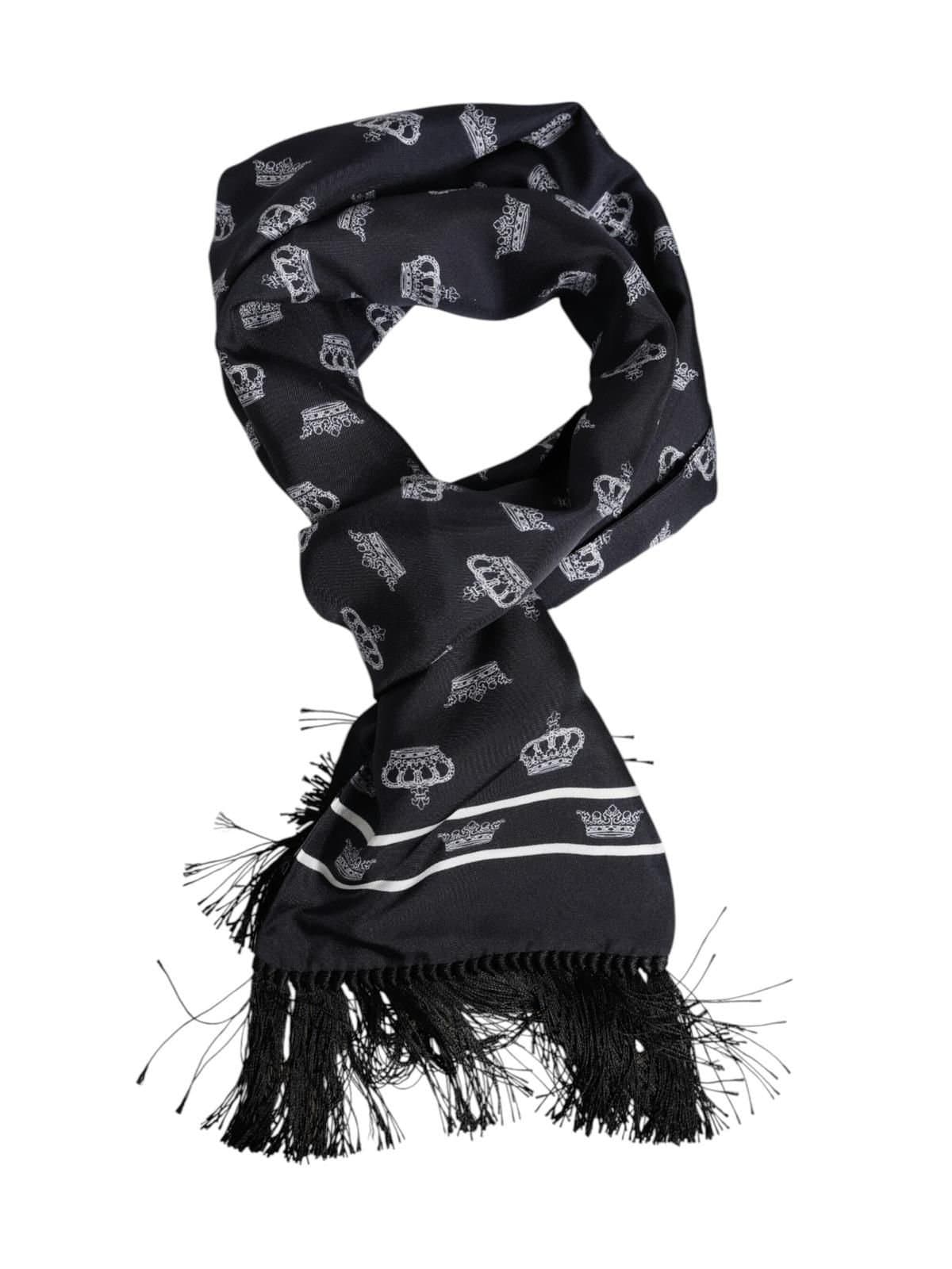 Dolce & Gabbana Dolce & Gabbana Men's Black Silk Crown Fringes Foulard Scarf