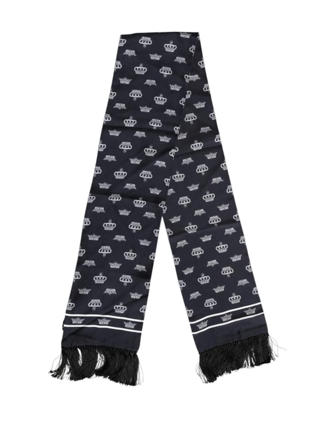 Dolce & Gabbana Dolce & Gabbana Men's Black Silk Crown Fringes Foulard Scarf - 2