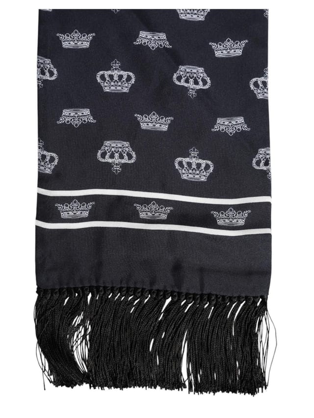 Dolce & Gabbana Dolce & Gabbana Men's Black Silk Crown Fringes Foulard Scarf - 3