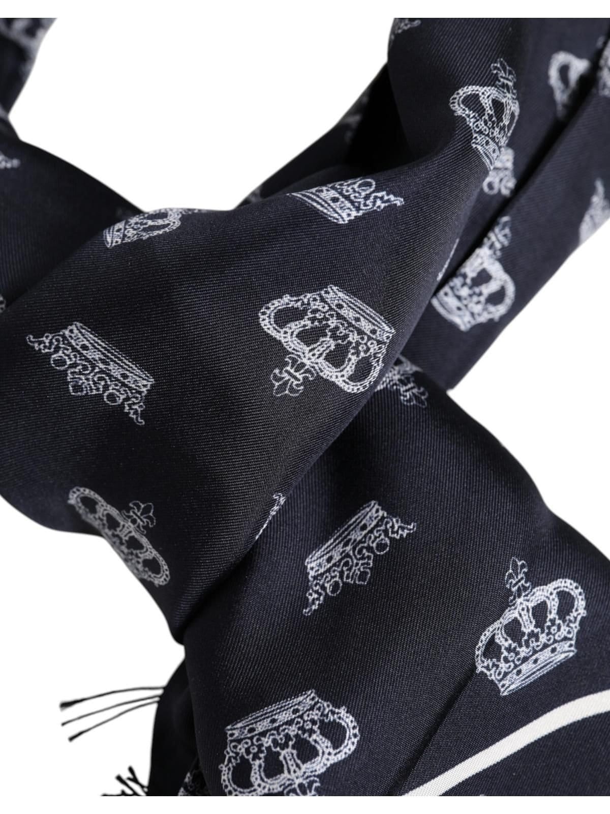 Dolce & Gabbana Dolce & Gabbana Men's Black Silk Crown Fringes Foulard Scarf - 4