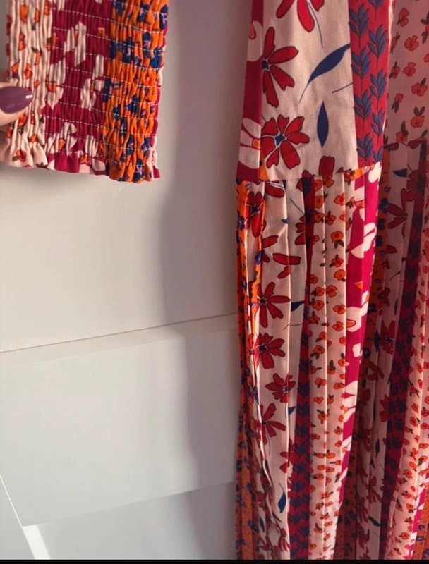 Never Fully Dressed Ladies burgundy orange flower print never fully dressed Dacota pleated dress size 8 new