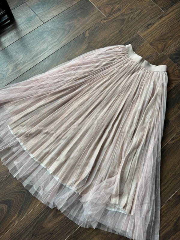 New Look Blush Pink Shimmer Pleated Midi Skirt