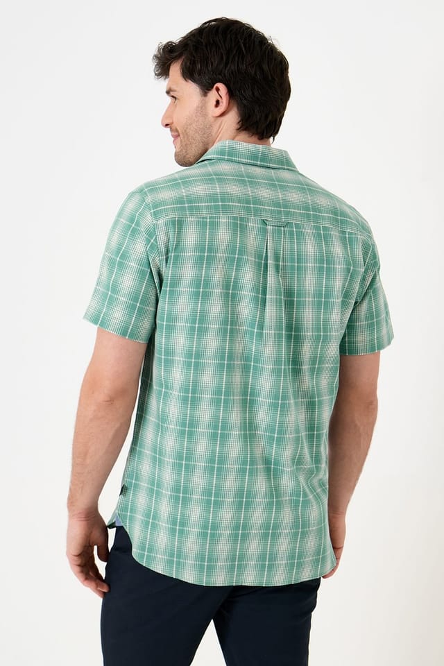 Saltwell Saltwell Men's Textured Check Cotton Short Sleeve Shirt in Green - 2