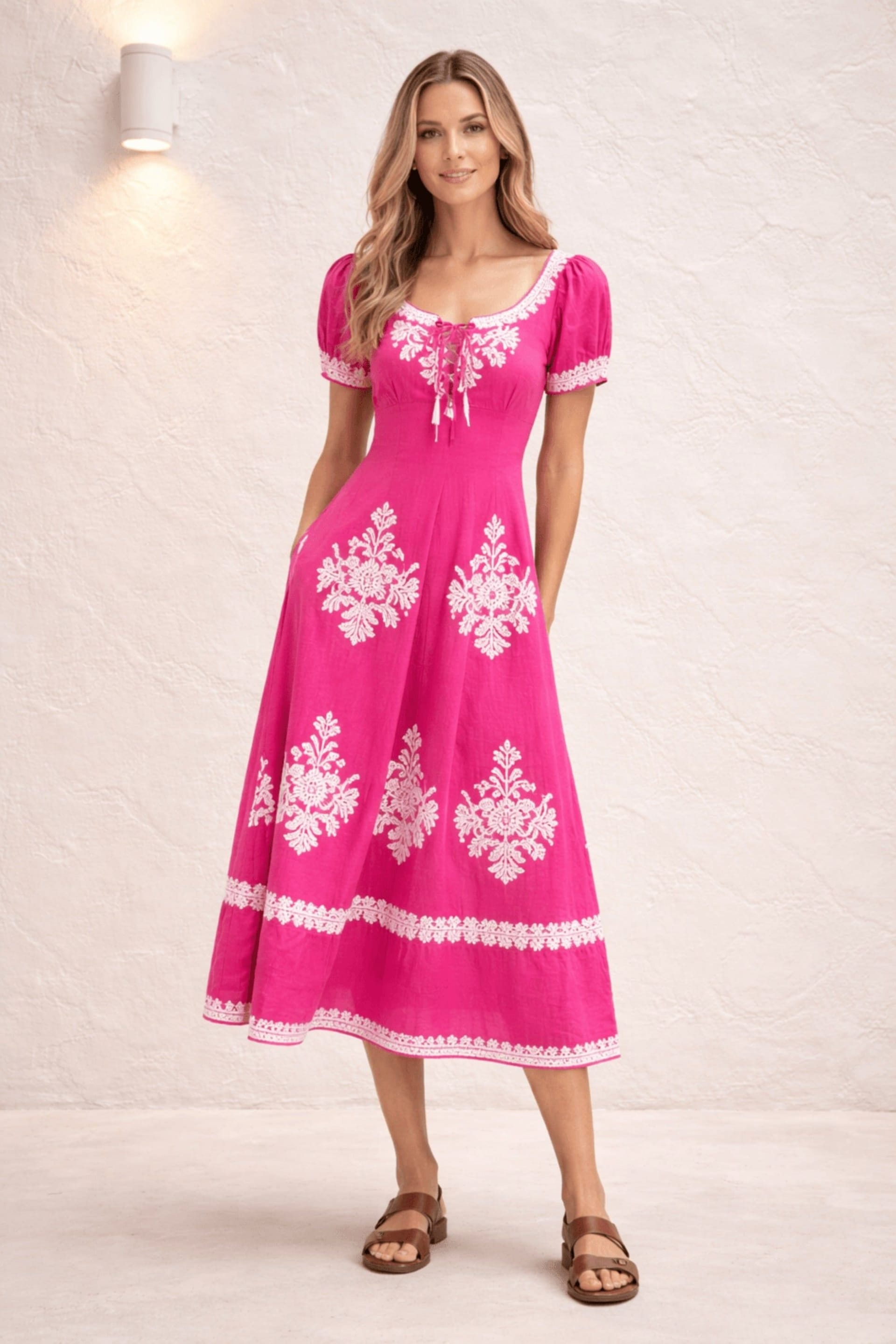 Style Cheat Women's Knot Front Midi Dress Pink