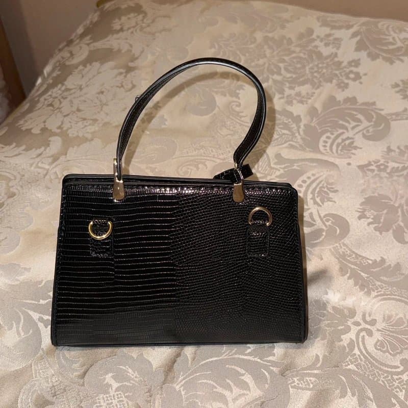 New Look New look faux leather crocodile black & gold small crossbody tote bag