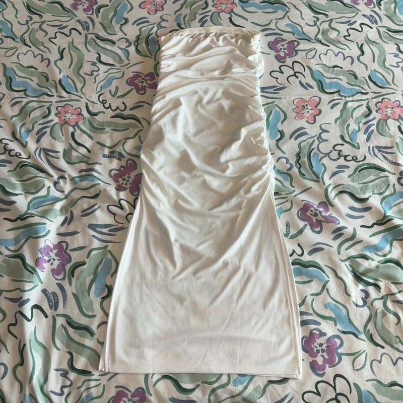 Bershka White ruched strapless midi dress
