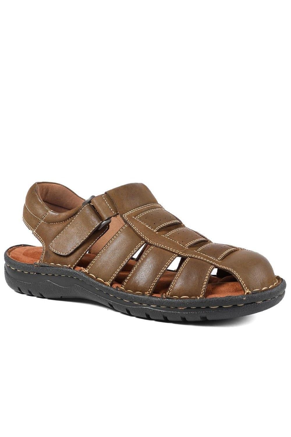 Pavers Pavers Men's Premium Leather Touch Fastening Sandals in Brown