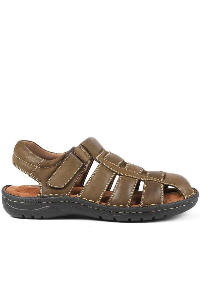 Pavers Pavers Men's Premium Leather Touch Fastening Sandals in Brown - 2