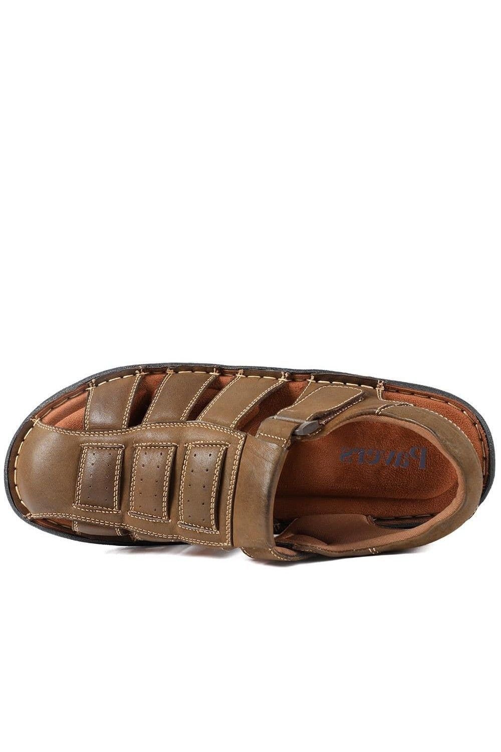 Pavers Pavers Men's Premium Leather Touch Fastening Sandals in Brown - 4