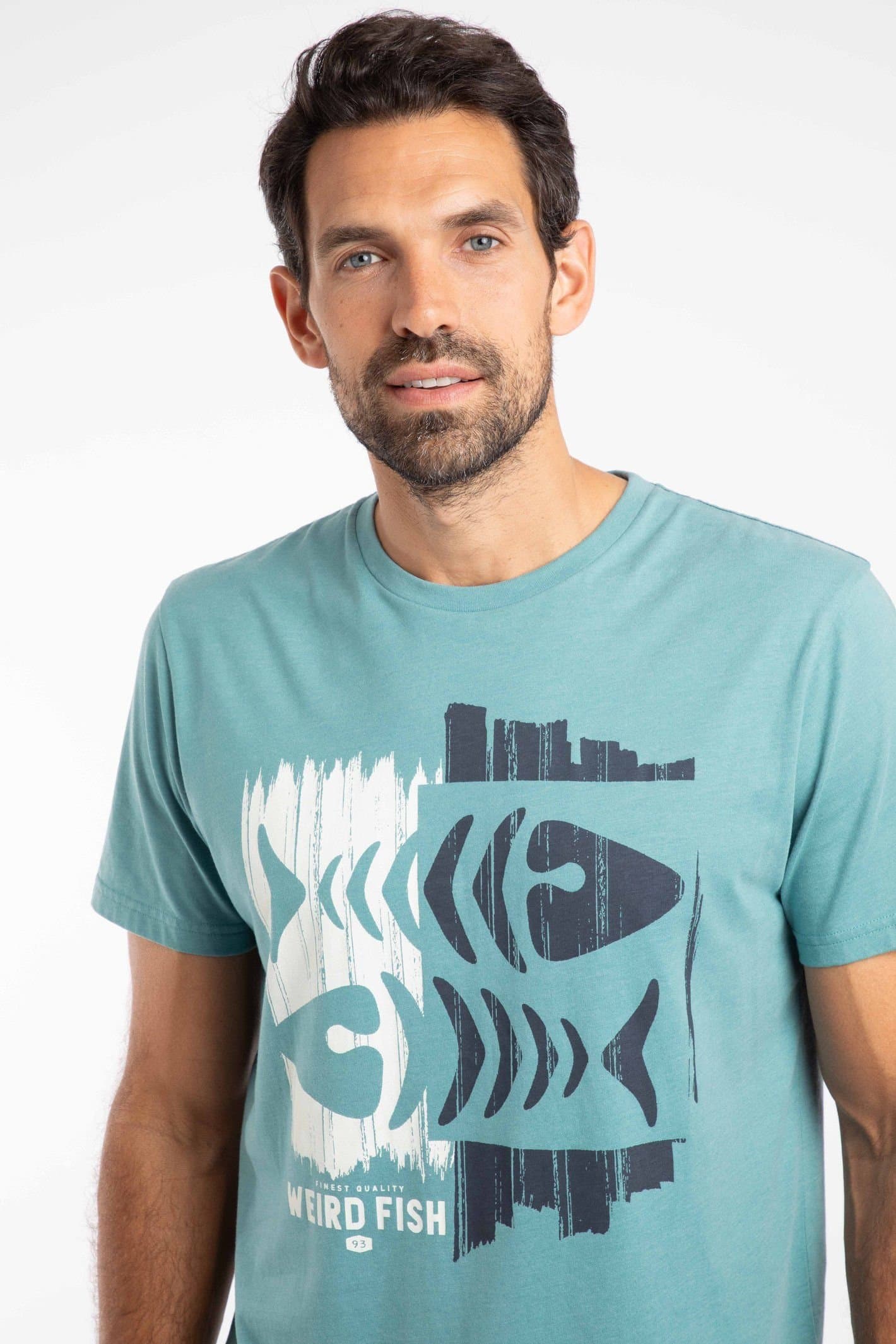Weird Fish Weird Fish Men's Double Fish Front Print Graphic T-Shirt in Light Blue