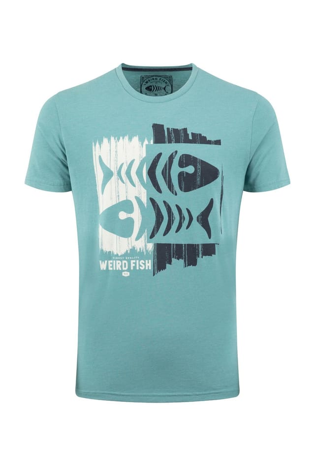 Weird Fish Weird Fish Men's Double Fish Front Print Graphic T-Shirt in Light Blue - 2