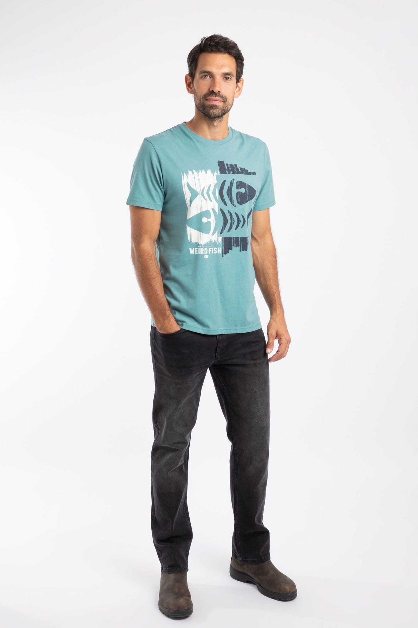 Weird Fish Weird Fish Men's Double Fish Front Print Graphic T-Shirt in Light Blue - 4