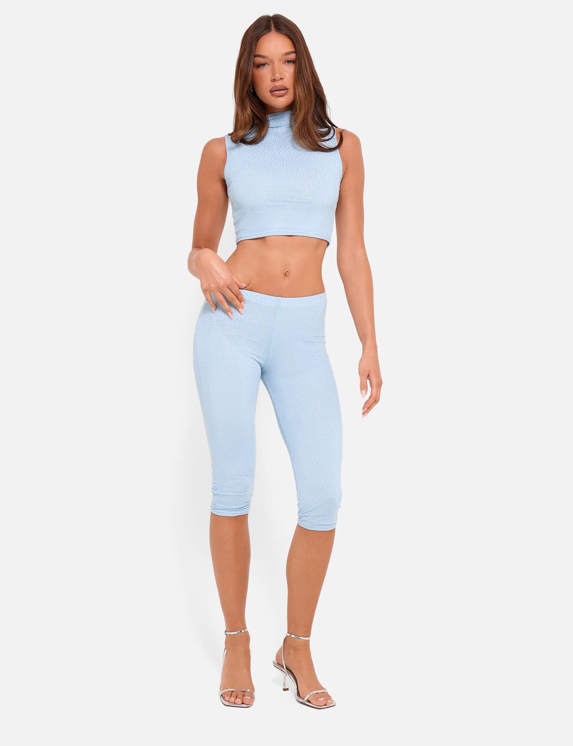 Public Desire UK Blue High Waist Slinky Capri Pants