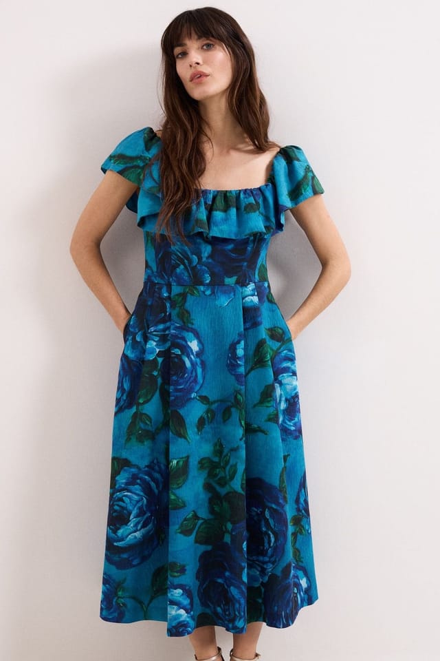 Phase Eight Phase Eight Women's Brianne Floral Midi Dress in Turquoise - 3