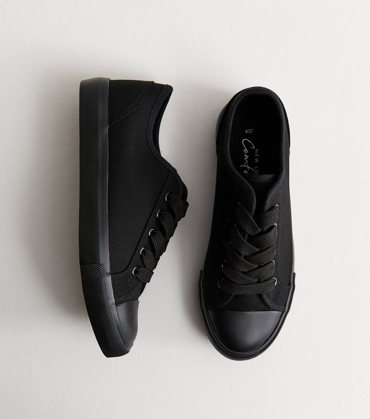 New Look Women's Black Cotton Canvas Lace Up Trainers Vegan New Look