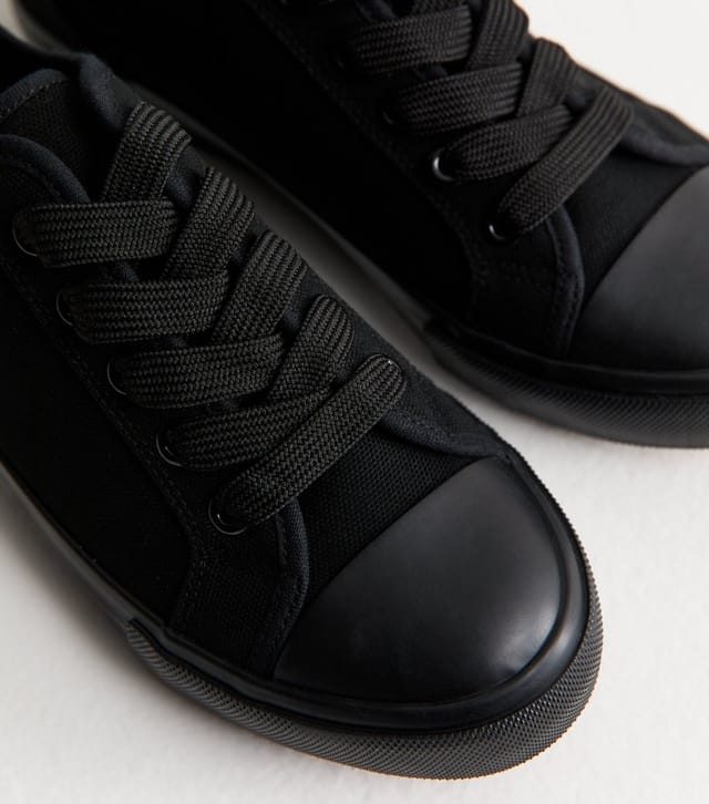 New Look Women's Black Cotton Canvas Lace Up Trainers Vegan New Look - 3