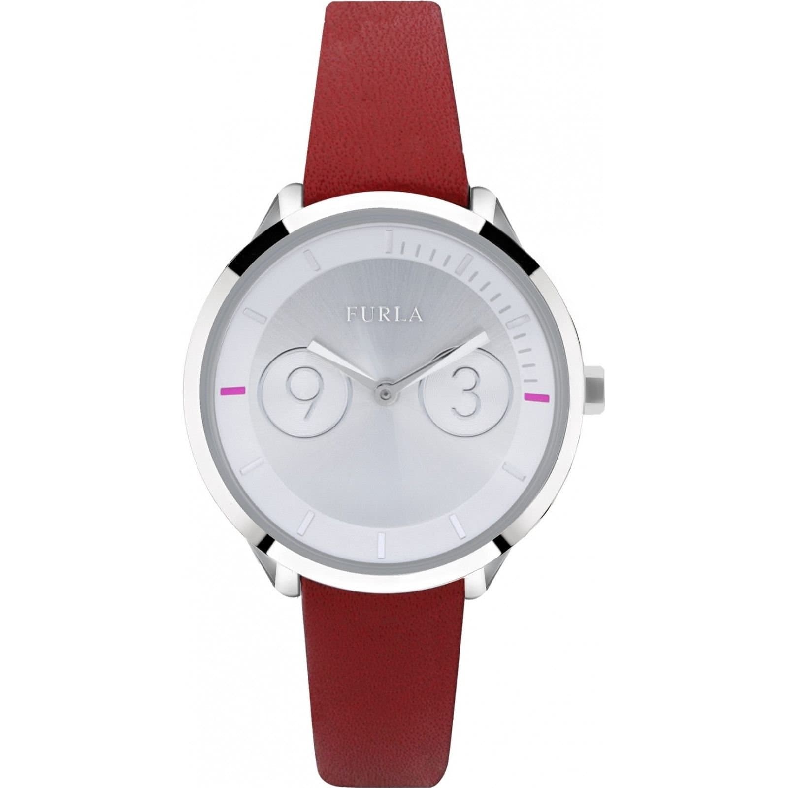 Furla Furla Women's Metropolis Silver Dial Calfskin Leather Watch in Red