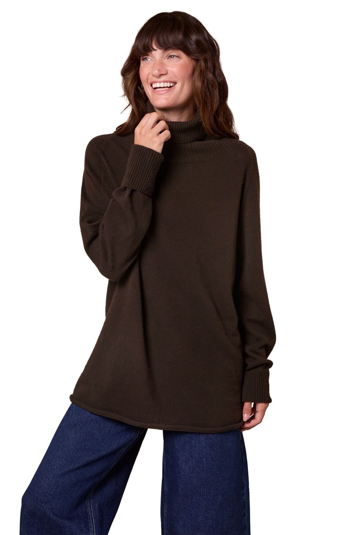 Celtic & Co Celtic & Co Women's Supersoft Slouchy Turtle Neck Sweater in Dark Brown