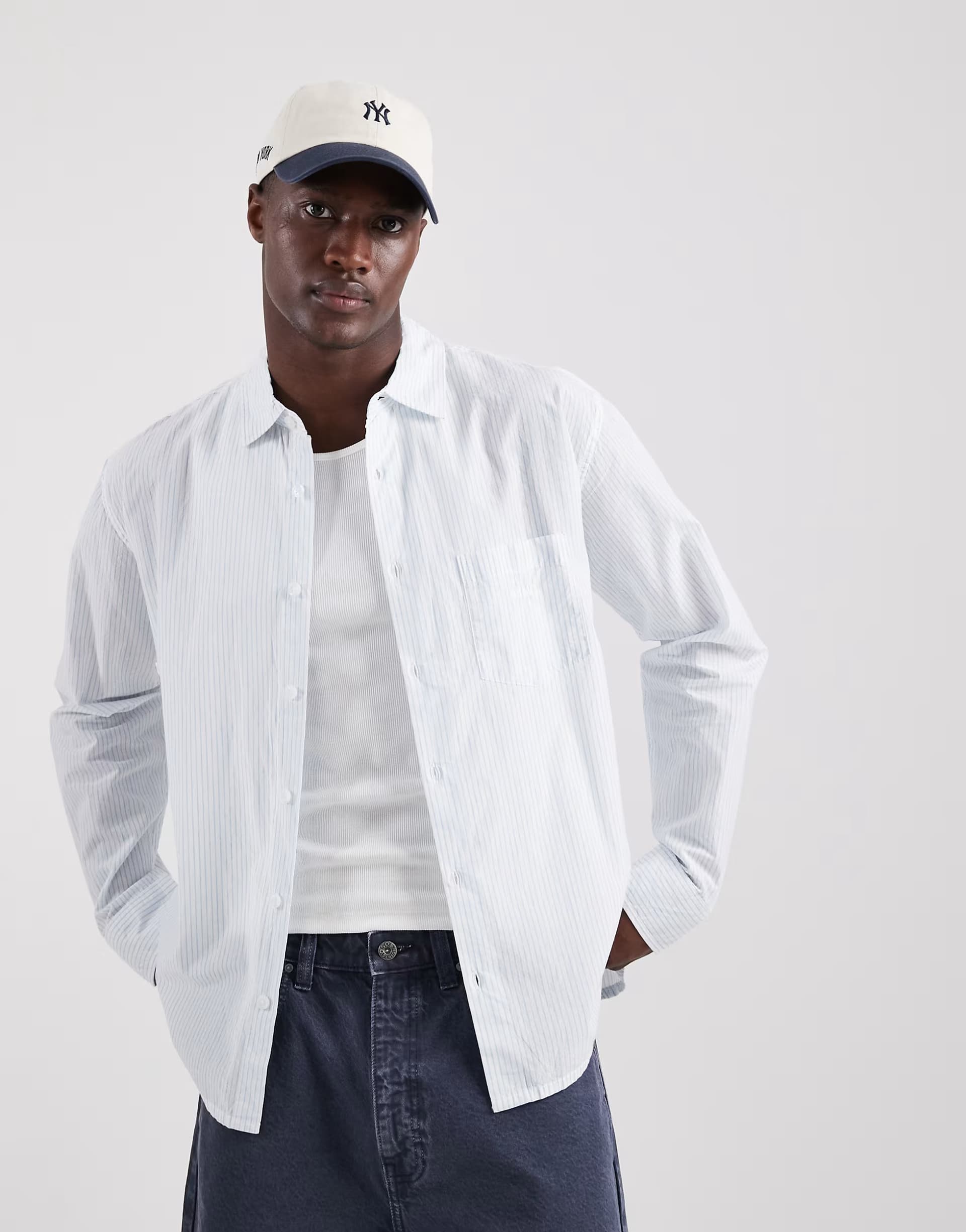 ASOS Obey isaac woven long sleeve shirt in blue