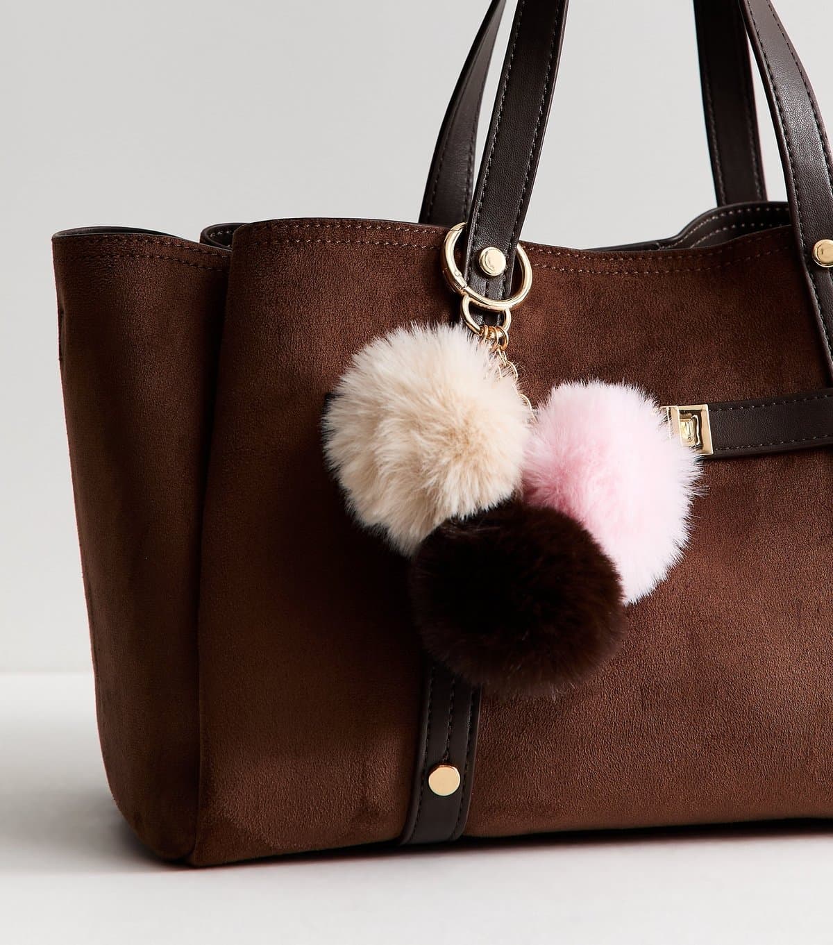 New Look Light Pink Three Pom Pom Bag Charm New Look