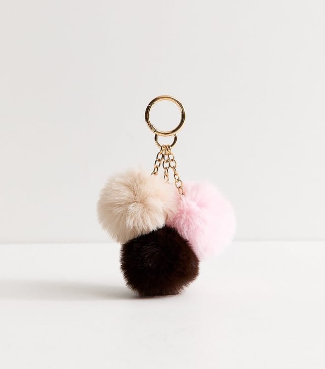 New Look Light Pink Three Pom Pom Bag Charm New Look - 2