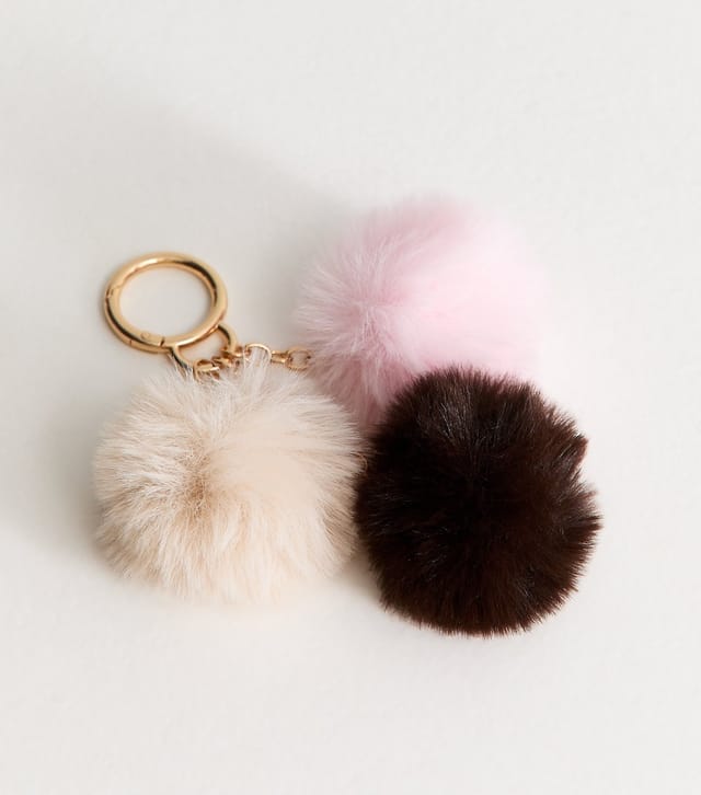 New Look Light Pink Three Pom Pom Bag Charm New Look - 3