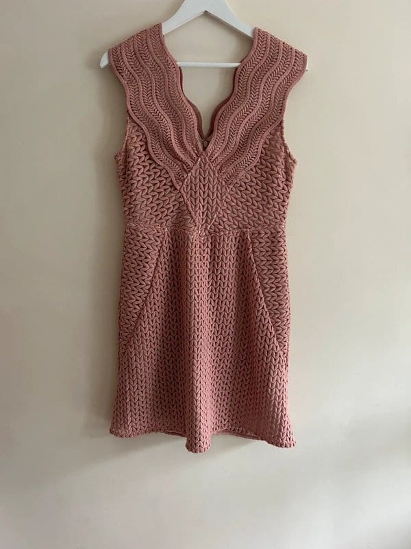 Reiss 🖤 Reiss Blush Pink Lace Dress UK 12 Textured Crochet Sleeveless Occasion Mini - 1