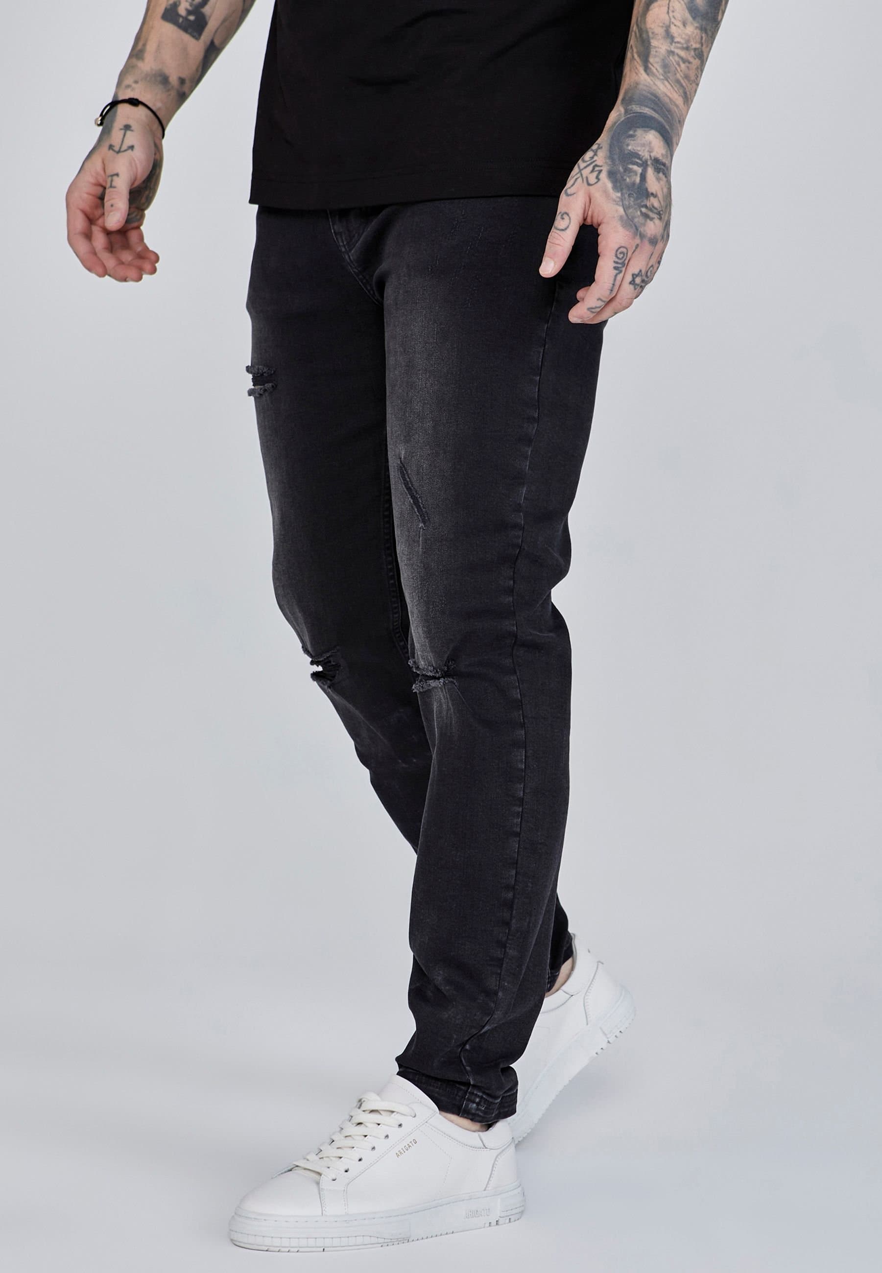 SikSilk SikSilk Men's Distressed Slim Fit Jeans in Black