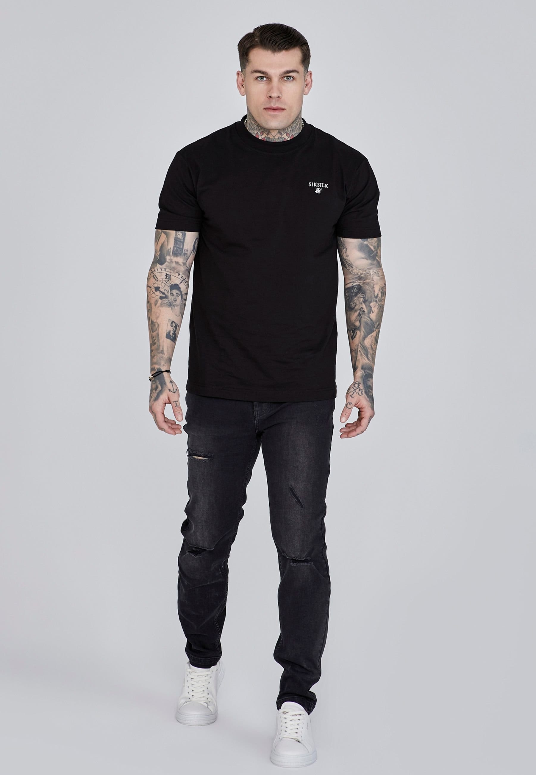 SikSilk SikSilk Men's Distressed Slim Fit Jeans in Black - 4