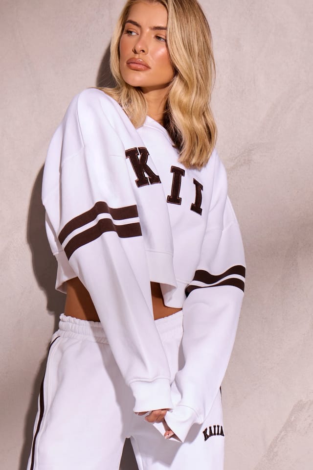 Kaiia Kaiia Cropped Sweatshirt Off White & Brown - 2