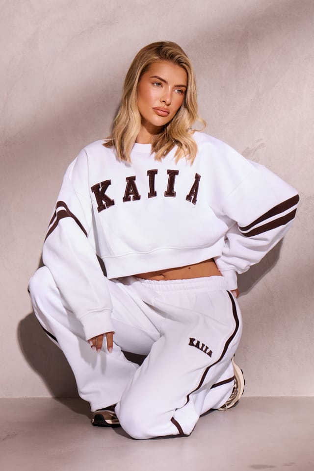 Kaiia Kaiia Cropped Sweatshirt Off White & Brown - 3
