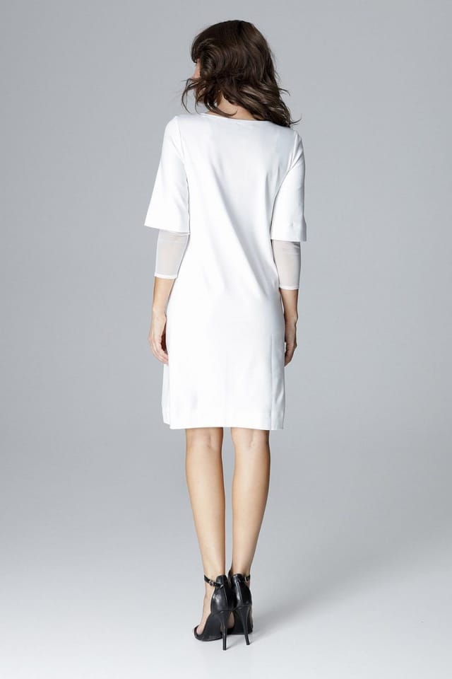 Love Lace Love Lace Women's Cocktail Dress Half Round Mesh Long Sleeve in White - 3