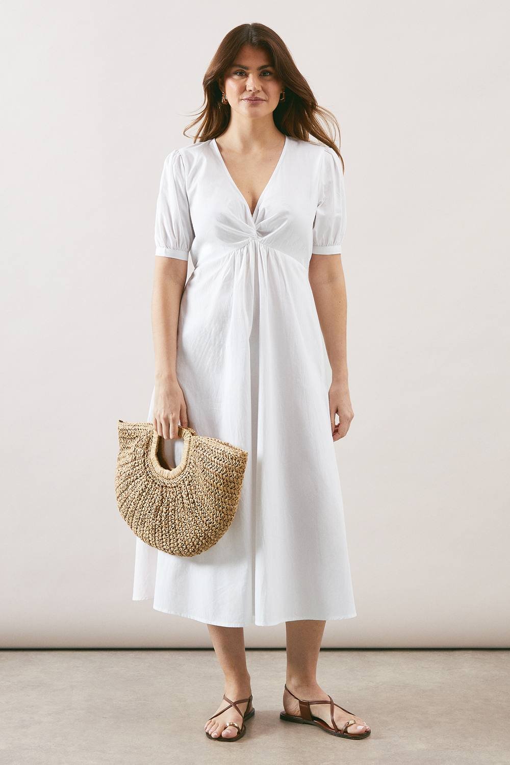 Wallis Wallis Women's Cotton Twist Front Midi Dress in White - 2