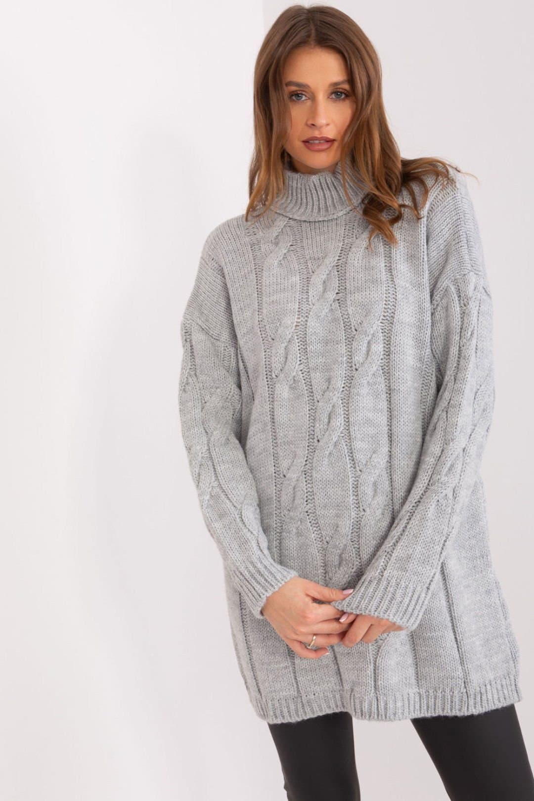 Love Lace Love Lace Women's Everyday Turtleneck Acrylic Wool Midi Dress in Grey