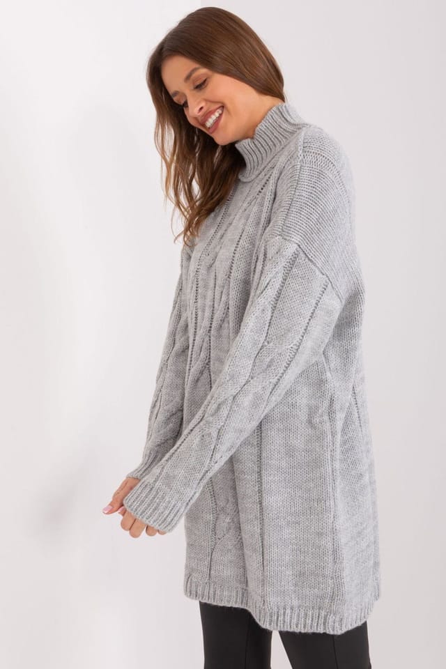 Love Lace Love Lace Women's Everyday Turtleneck Acrylic Wool Midi Dress in Grey - 2